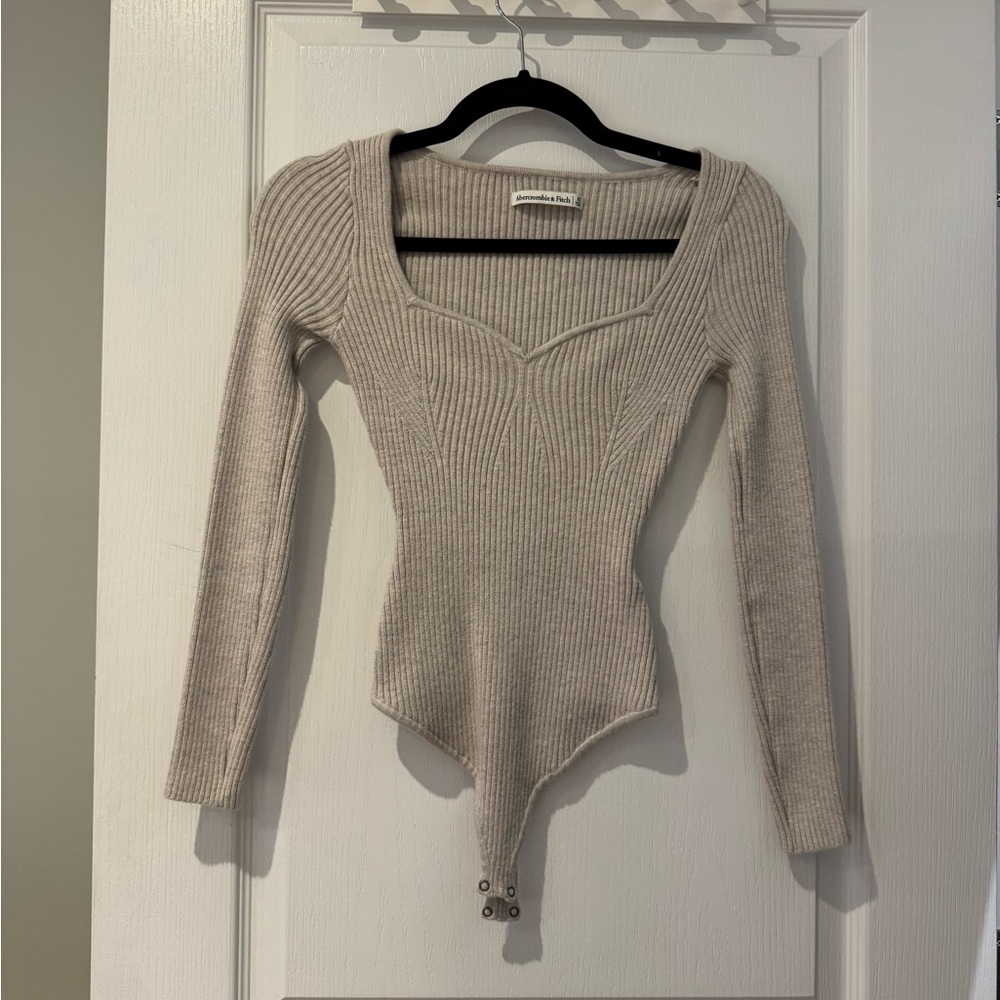 A&F Beige Ribbed Long Sleeve Bodysuit